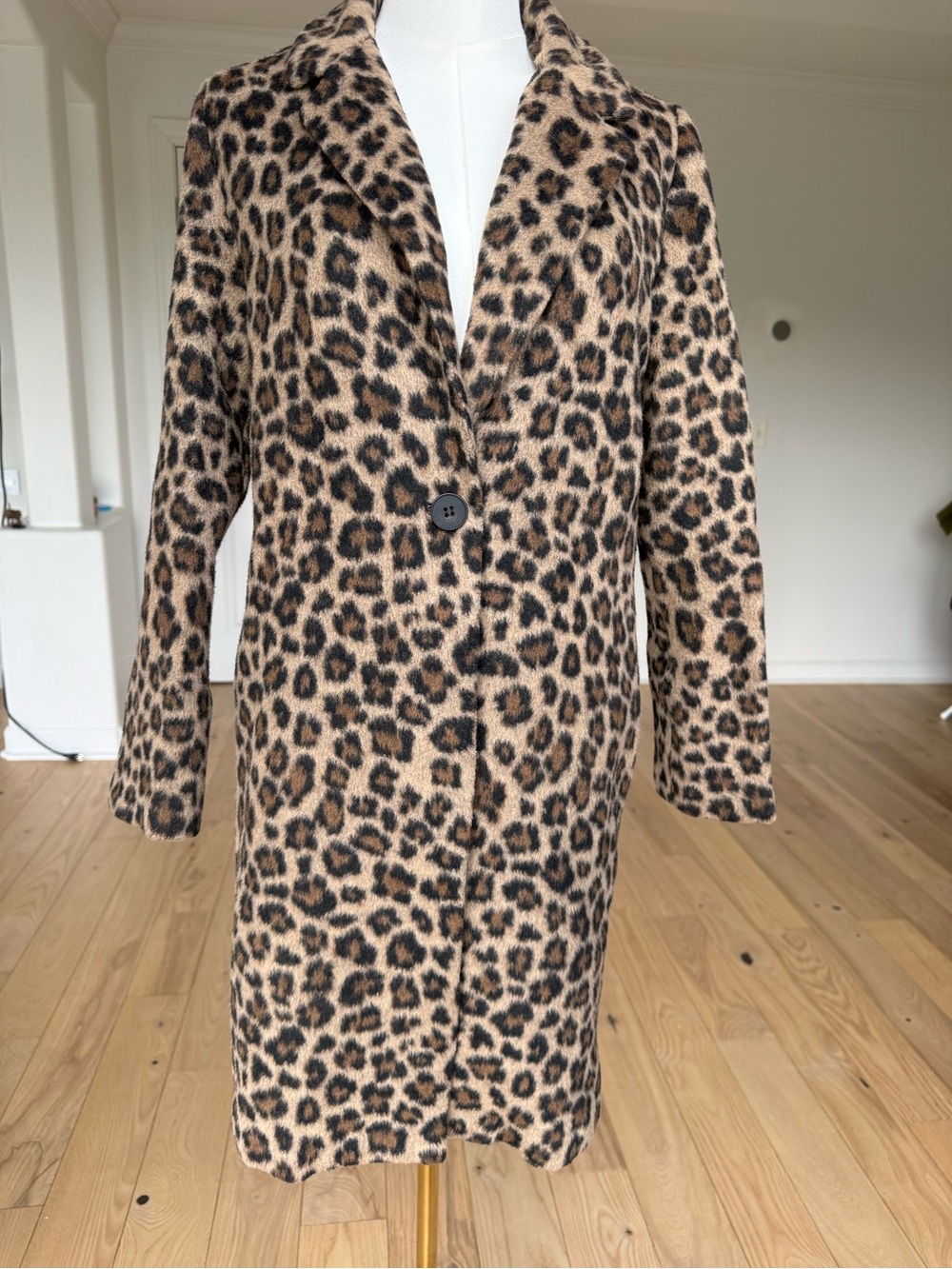 Love Tree Leopard Print Pea Coat in Tan and Black